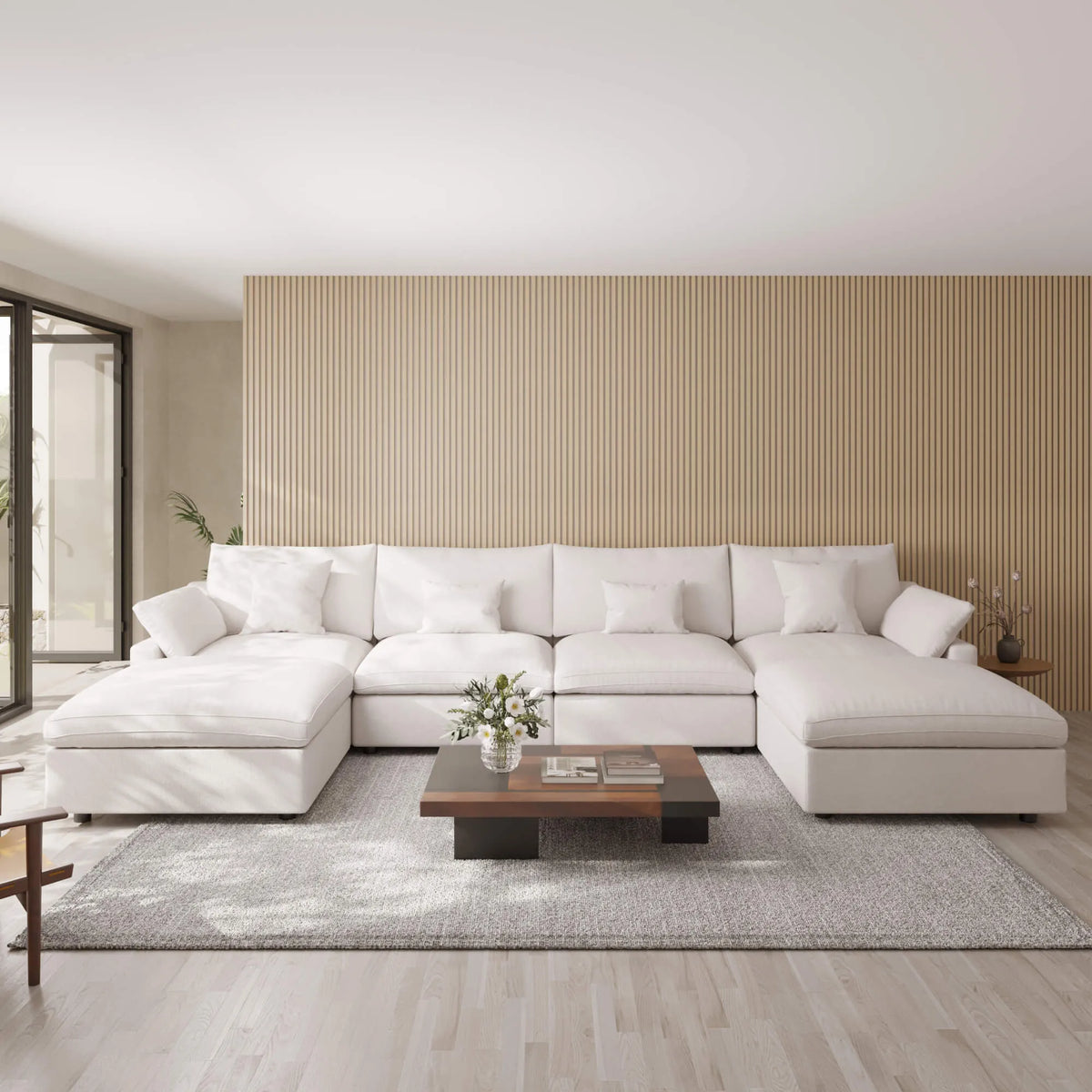 Velluno Cloud White Large 4-Seater U-Shaped Sectional Sofa with 2 Ottomans - ATUNUSHOME main image