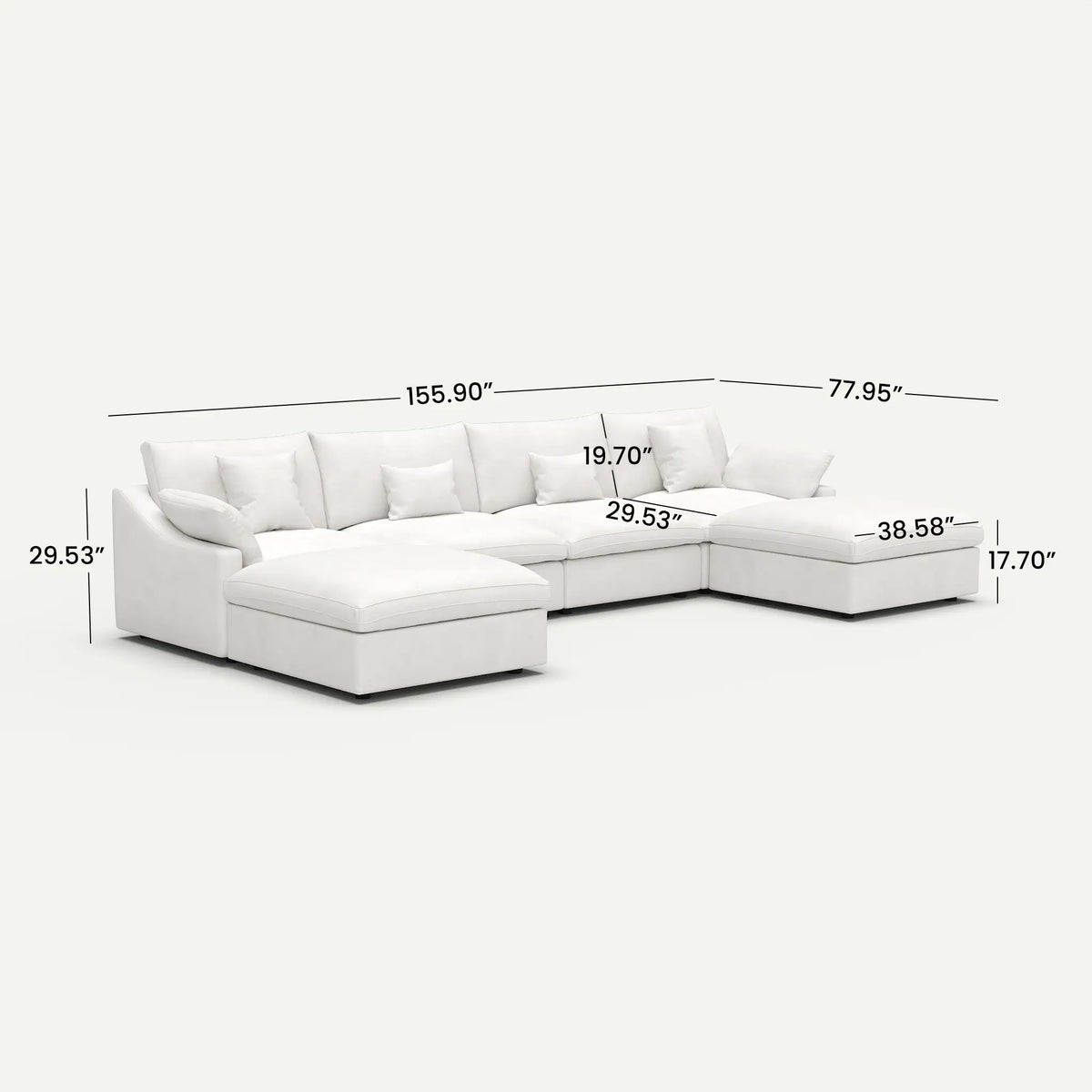 Velluno Cloud White Large 4-Seater U-Shaped Sectional Sofa with 2 Ottomans - dimensions