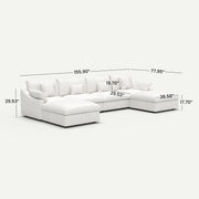 Velluno Cloud White Large 4-Seater U-Shaped Sectional Sofa with 2 Ottomans - dimensions
