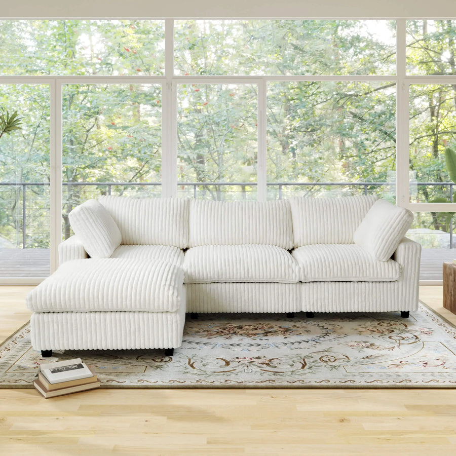 Toby Cloudrest Beige Plush 3-Seater L-Shaped Sectional Sofa - ATUNUSHOME main image