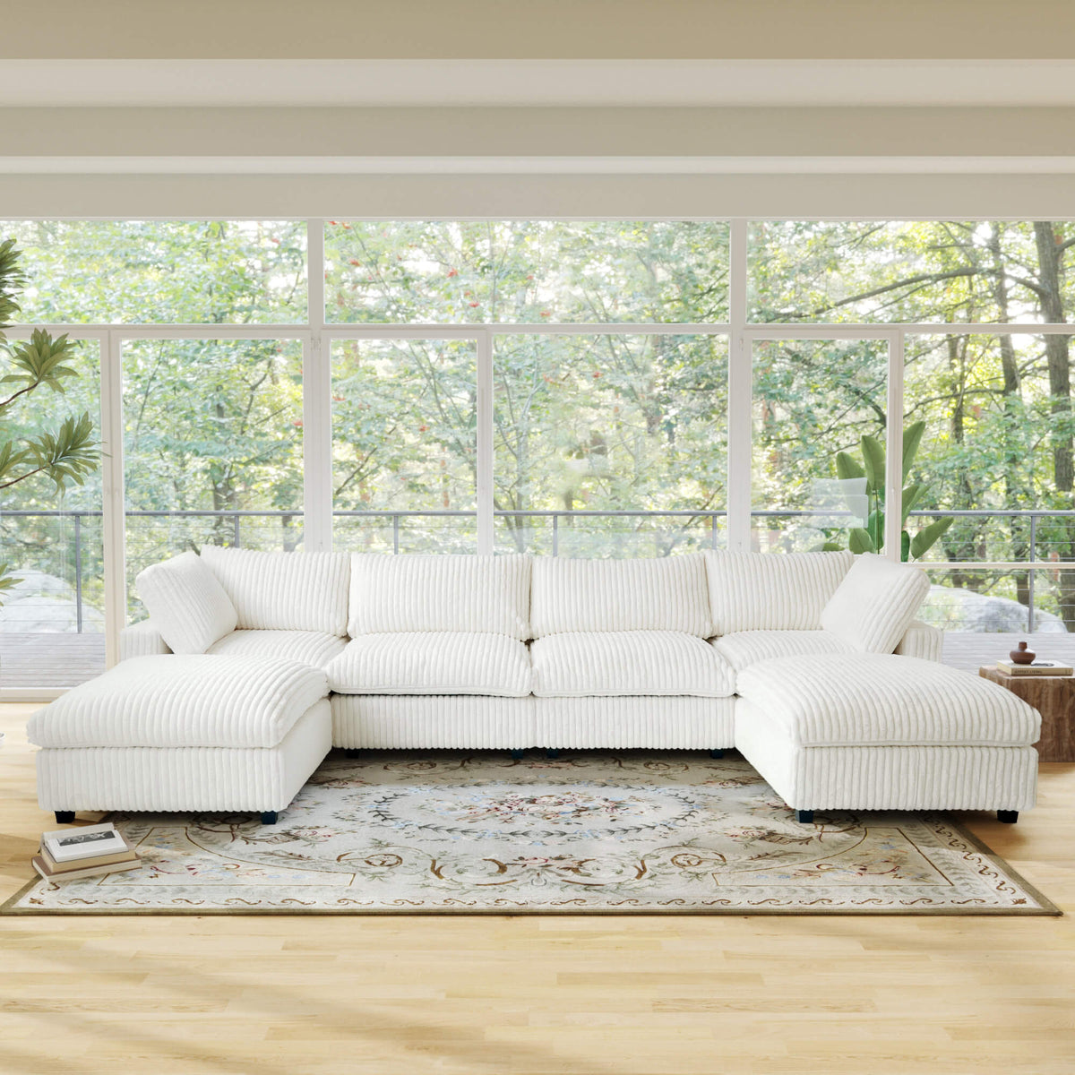 Toby Cloudrest Beige Plush 4-Seater U-Shaped Sectional Sofa - ATUNUSHOME main image