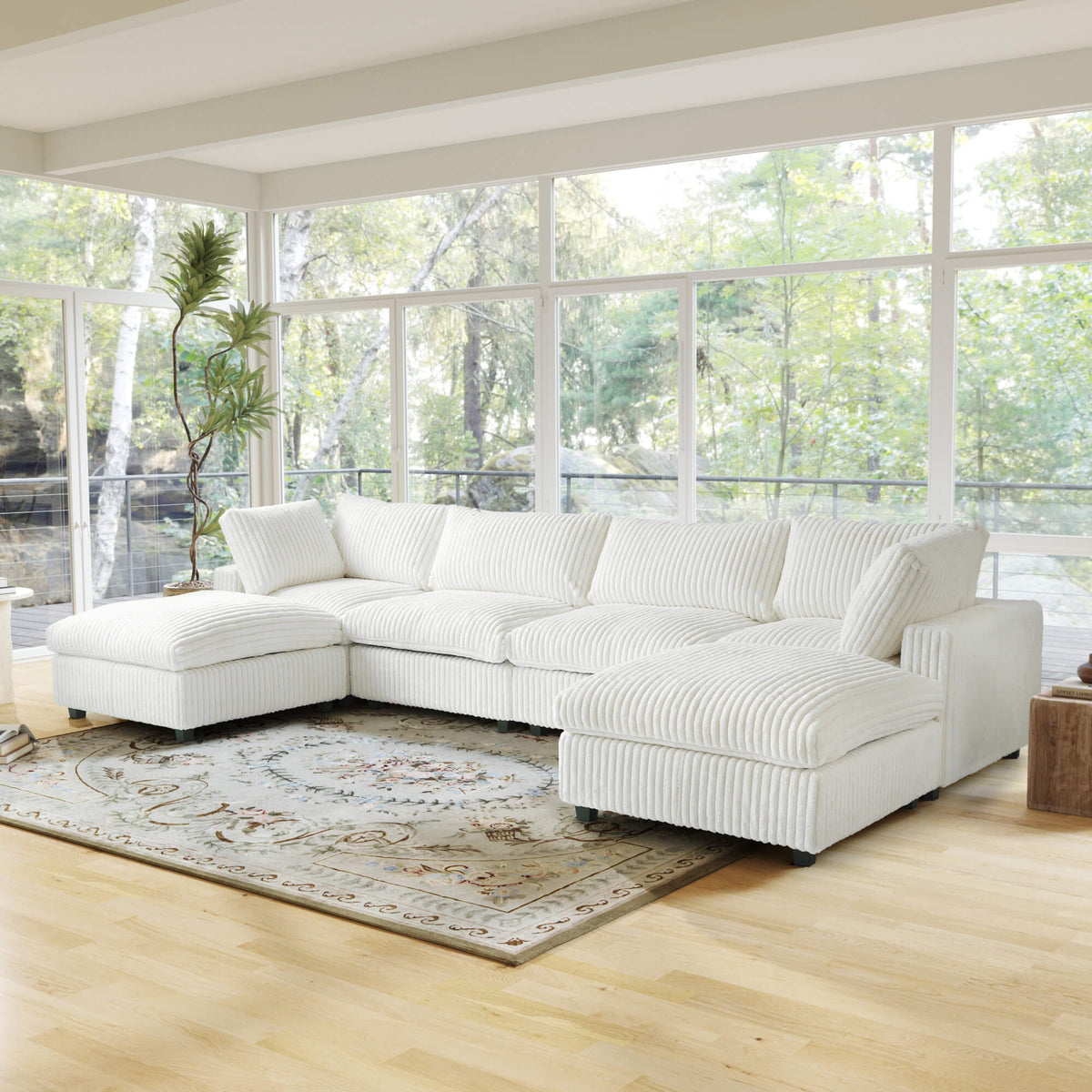 Toby Cloudrest Beige Plush 4-Seater U-Shaped Sectional Sofa - ATUNUSHOME gallery 3