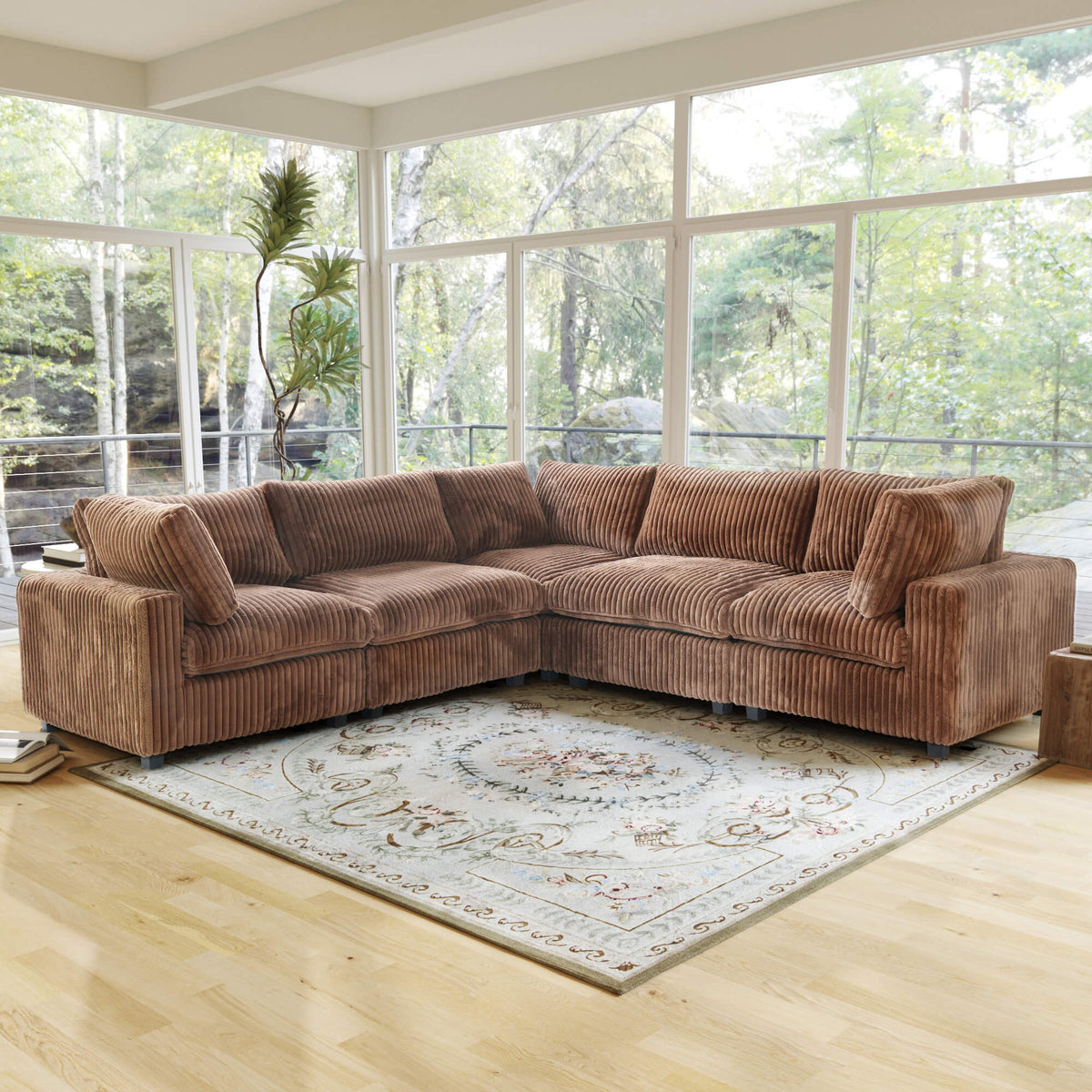 Toby Cloudrest Beige Plush 5-Seater V-Shaped Modular Sectional - ATUNUSHOME gallery 3