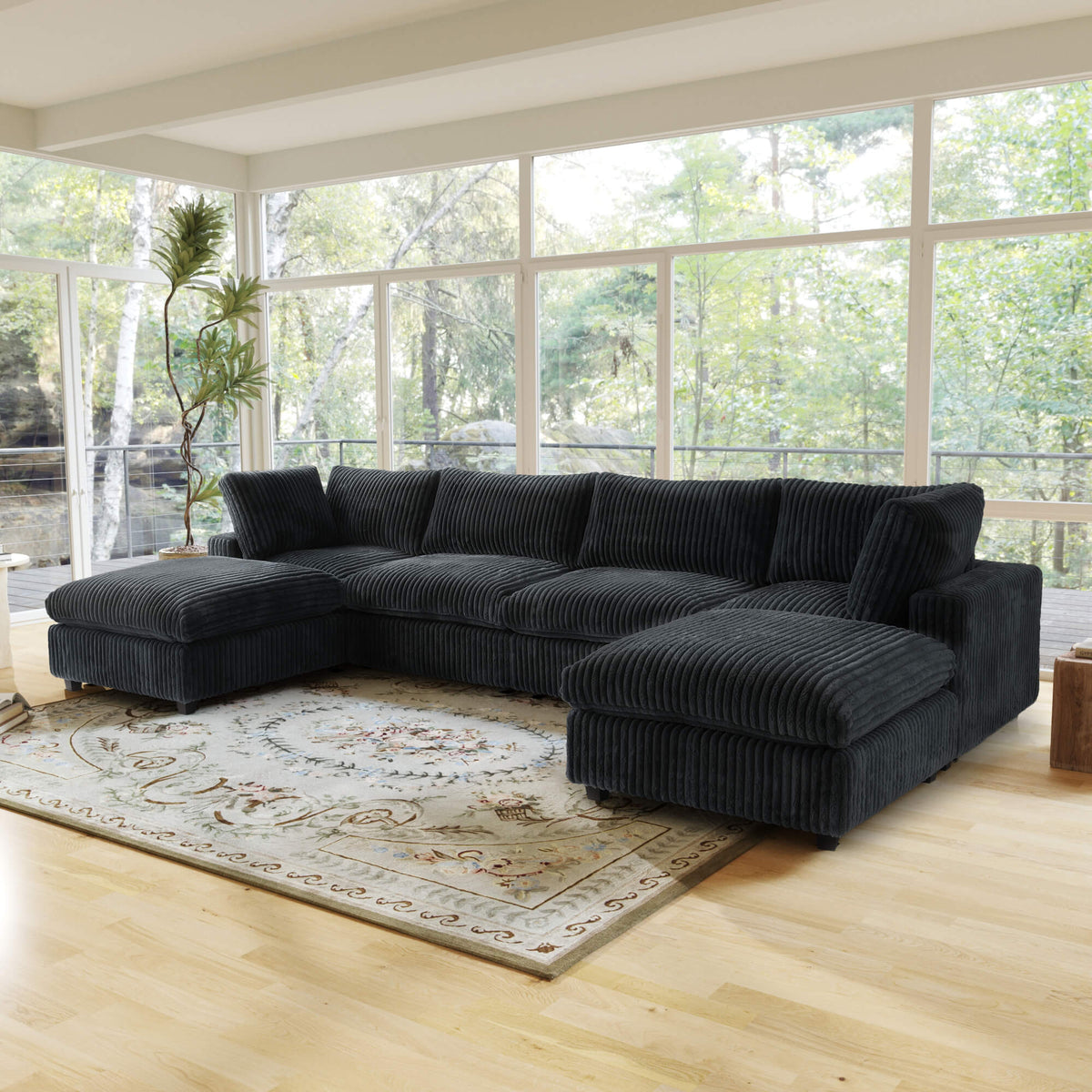 Toby Cloudrest Black Plush 4-Seater U-Shaped Sectional Sofa - ATUNUSHOME gallery 2