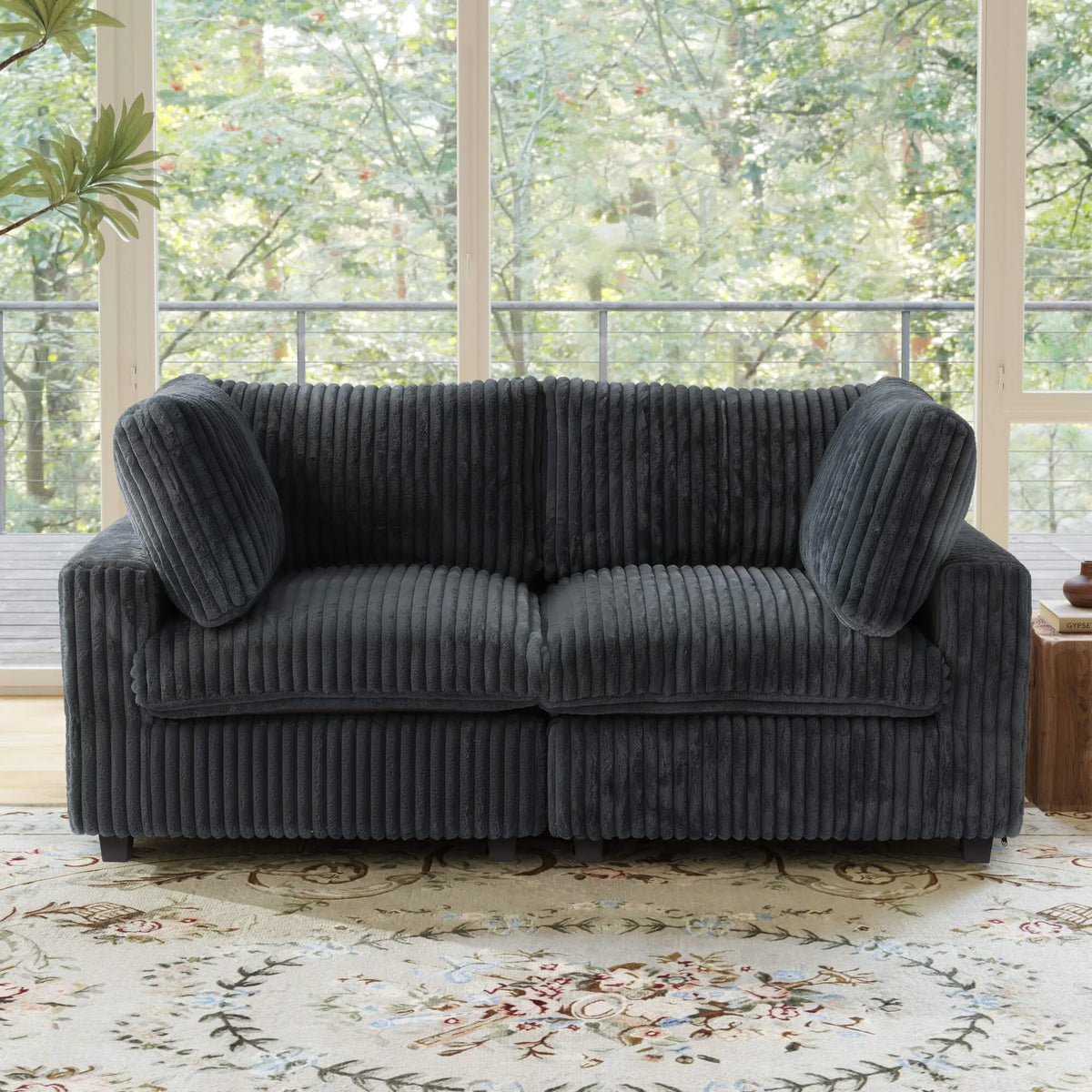 Toby Cloudrest Black Plush 2-Seater Loveseat - ATUNUSHOME main image