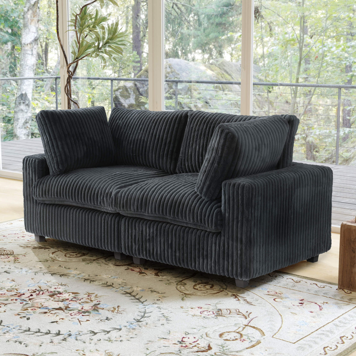 Toby Cloudrest Black Plush 2-Seater Loveseat - ATUNUSHOME gallery 3