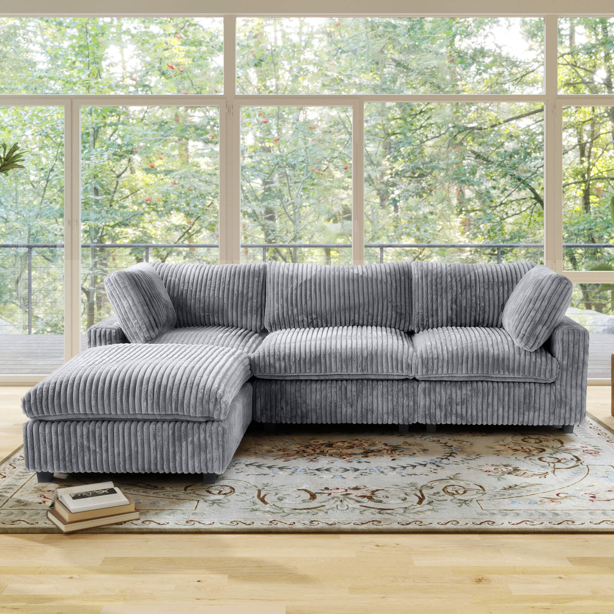 Toby Cloudrest Light Grey Plush 3-Seater L-Shaped Sectional Sofa - ATUNUSHOME gallery 2
