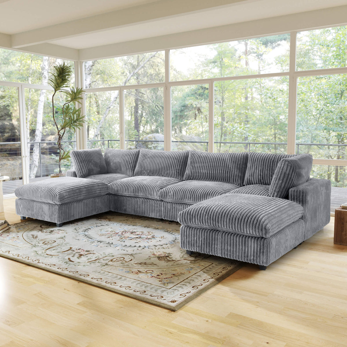 Toby Cloudrest Light Grey Plush 4-Seater U-Shaped Sectional Sofa - ATUNUSHOME gallery 2