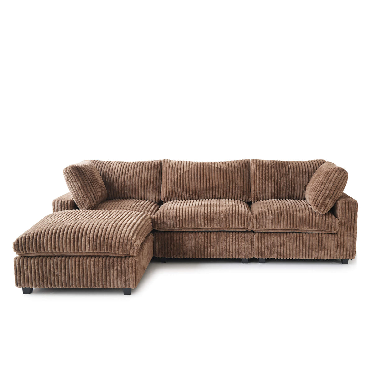 Toby Cloudrest Brown Plush 3-Seater L-Shaped Sectional Sofa - ATUNUSHOME gallery 2