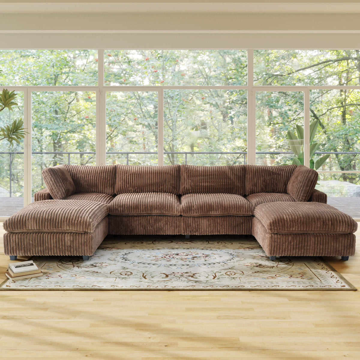Toby Cloudrest Brown Plush 4-Seater U-Shaped Sectional Sofa - ATUNUSHOME main image