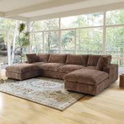 Toby Cloudrest Brown Plush 4-Seater U-Shaped Sectional Sofa - ATUNUSHOME gallery 2