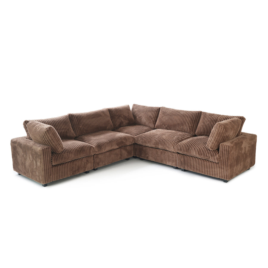 Toby Cloudrest Brown Plush 5-Seater V-Shaped Modular Sectional - ATUNUSHOME gallery 2