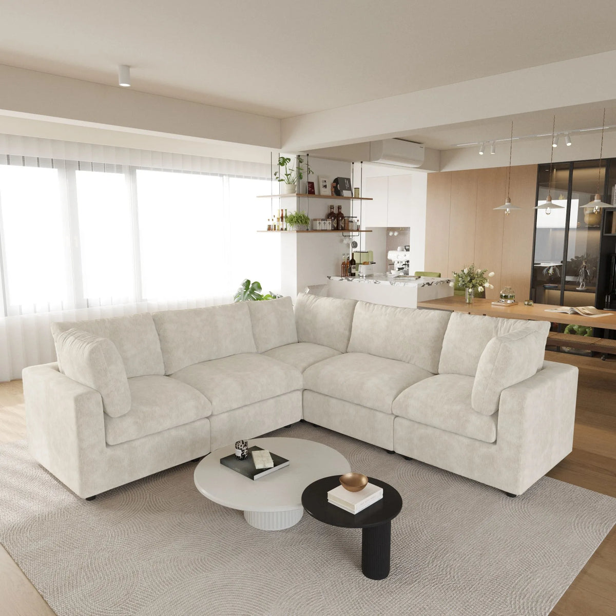 Milo Lounge Cloud Beige 5-Seater V-Shaped Sectional Sofa - ATUNUSHOME main image