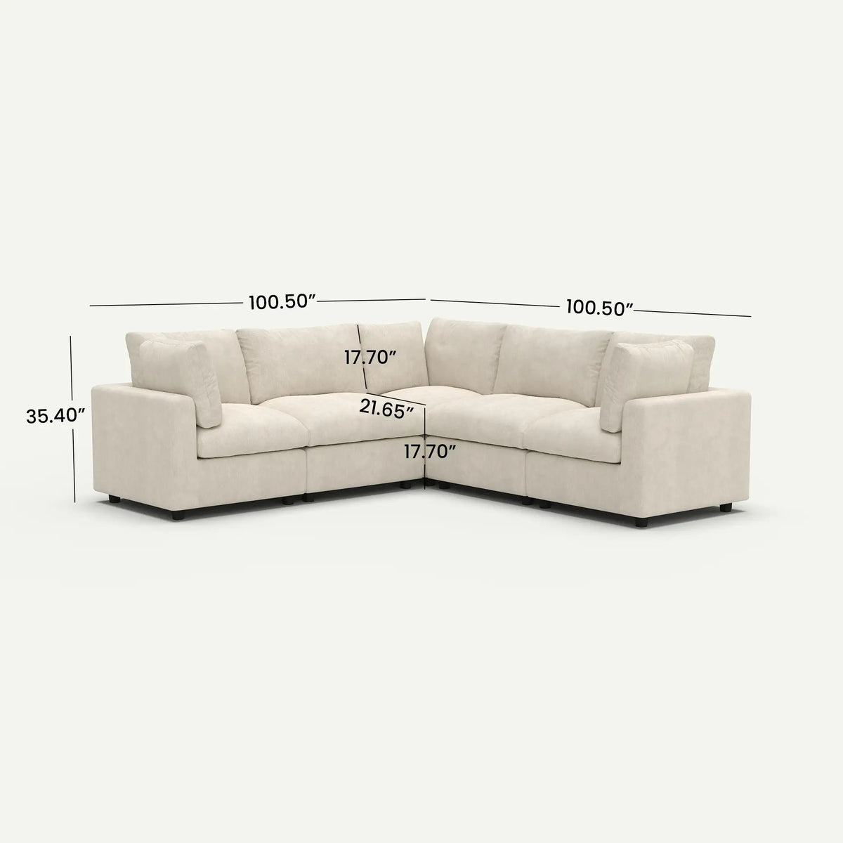 Milo Lounge Cloud Beige 5-Seater V-Shaped Sectional Sofa - dimensions