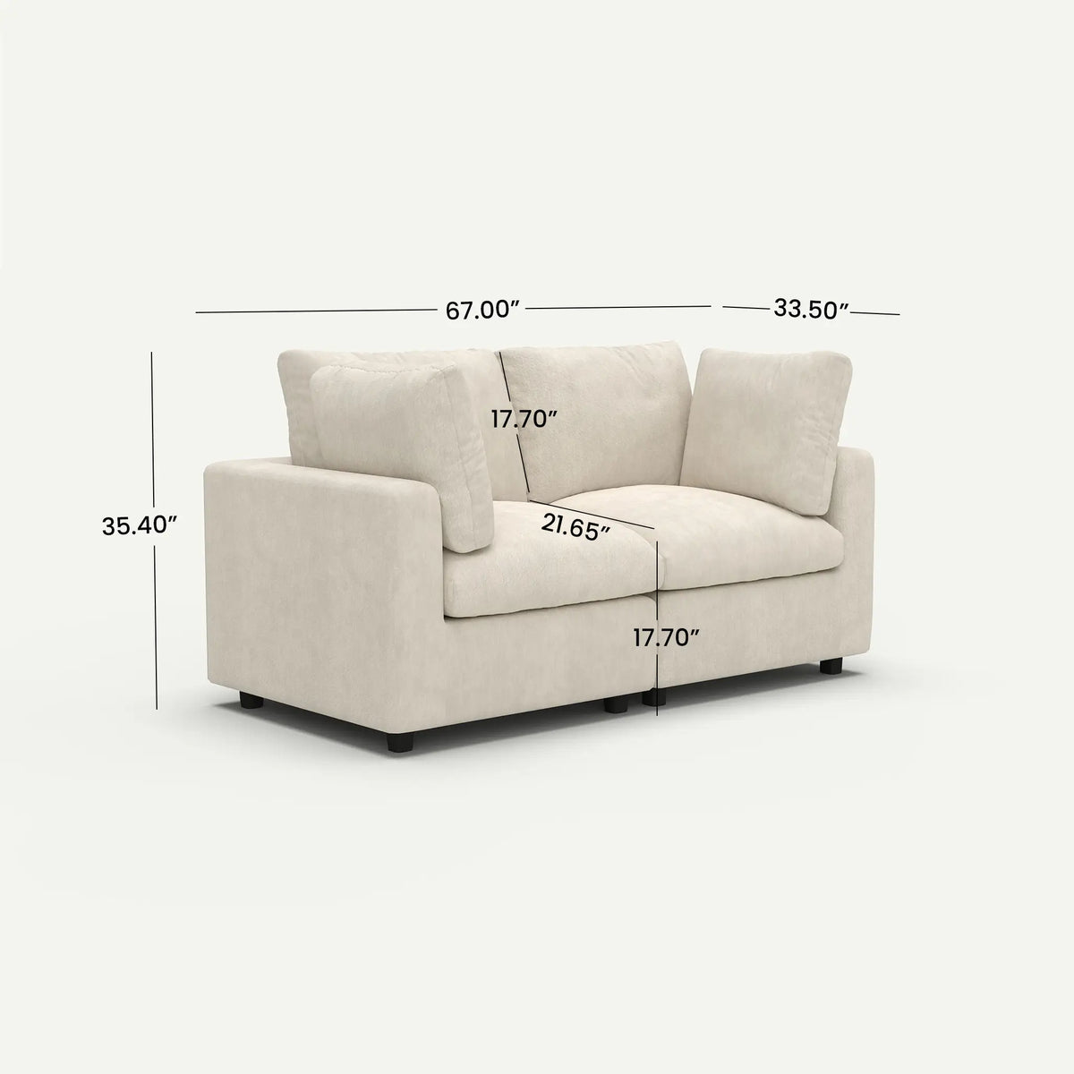 Milo Lounge Cloud Beige 2-Seater Loveseat Sofa - dimensions
