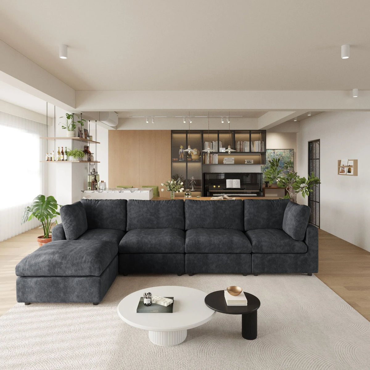 Milo Lounge Cloud Black 4-Seater L-Shaped Sectional Sofa - ATUNUSHOME main image