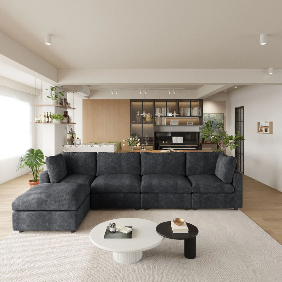 Milo Lounge Cloud Black 4-Seater L-Shaped Sectional Sofa - ATUNUSHOME main image