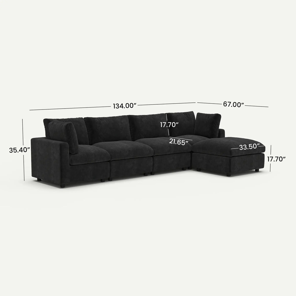 Milo Lounge Cloud Black 4-Seater L-Shaped Sectional Sofa - dimensions