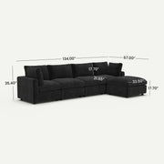 Milo Lounge Cloud Black 4-Seater L-Shaped Sectional Sofa - dimensions