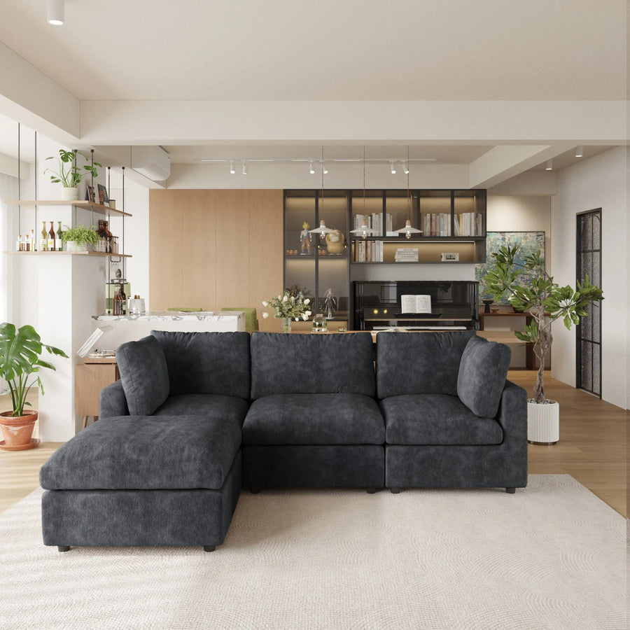 Milo Lounge Cloud Black 3-Seater L-Shaped Sectional Sofa - ATUNUSHOME main image