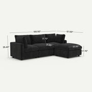 Milo Lounge Cloud Black 3-Seater L-Shaped Sectional Sofa - dimensions