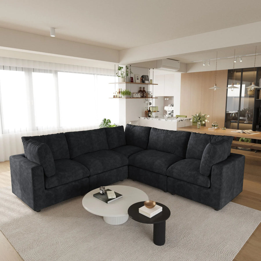 Milo Lounge Cloud Black 5-Seater V-Shaped Sectional Sofa - ATUNUSHOME main image