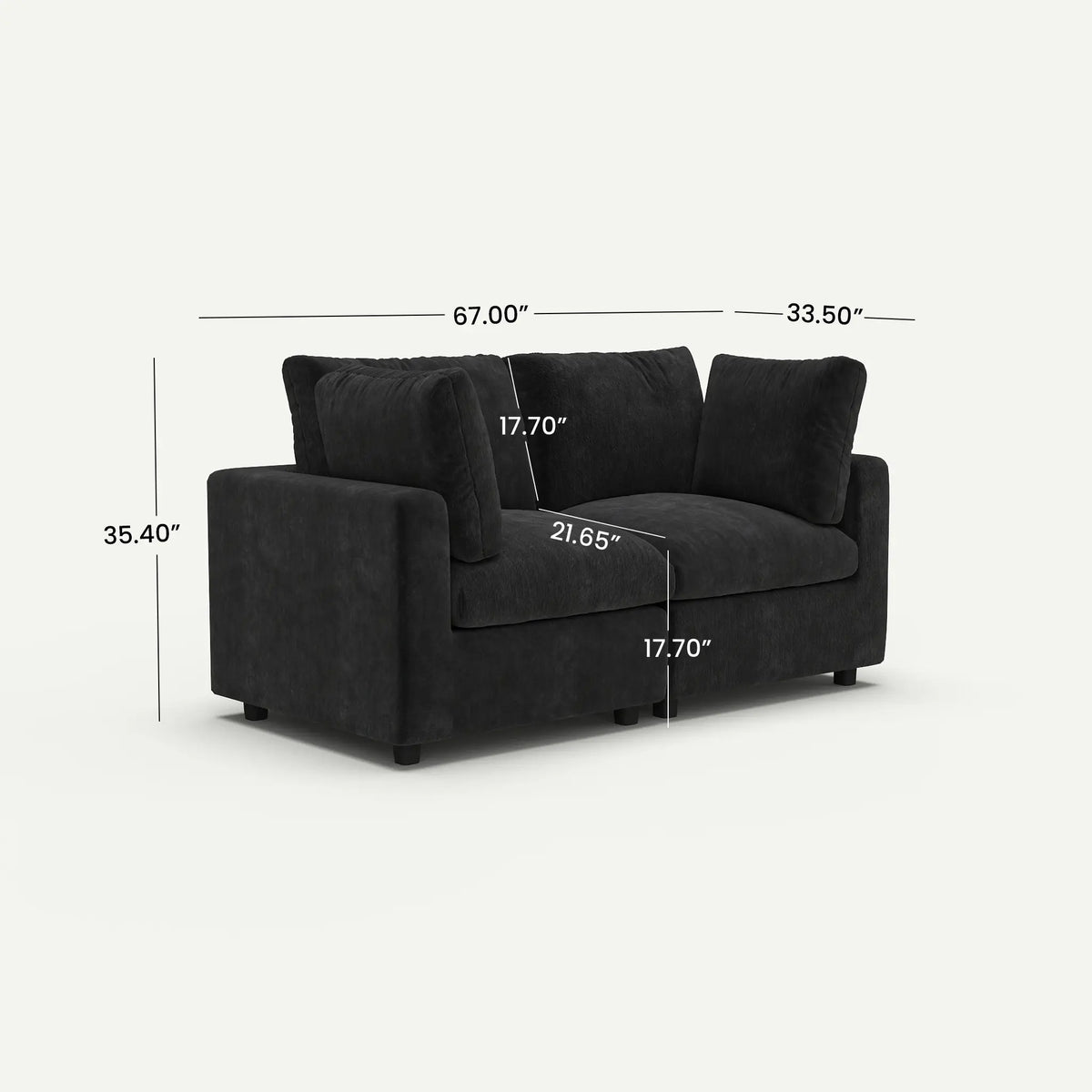 Milo Lounge Cloud Black 2-Seater Loveseat Sofa - dimensions
