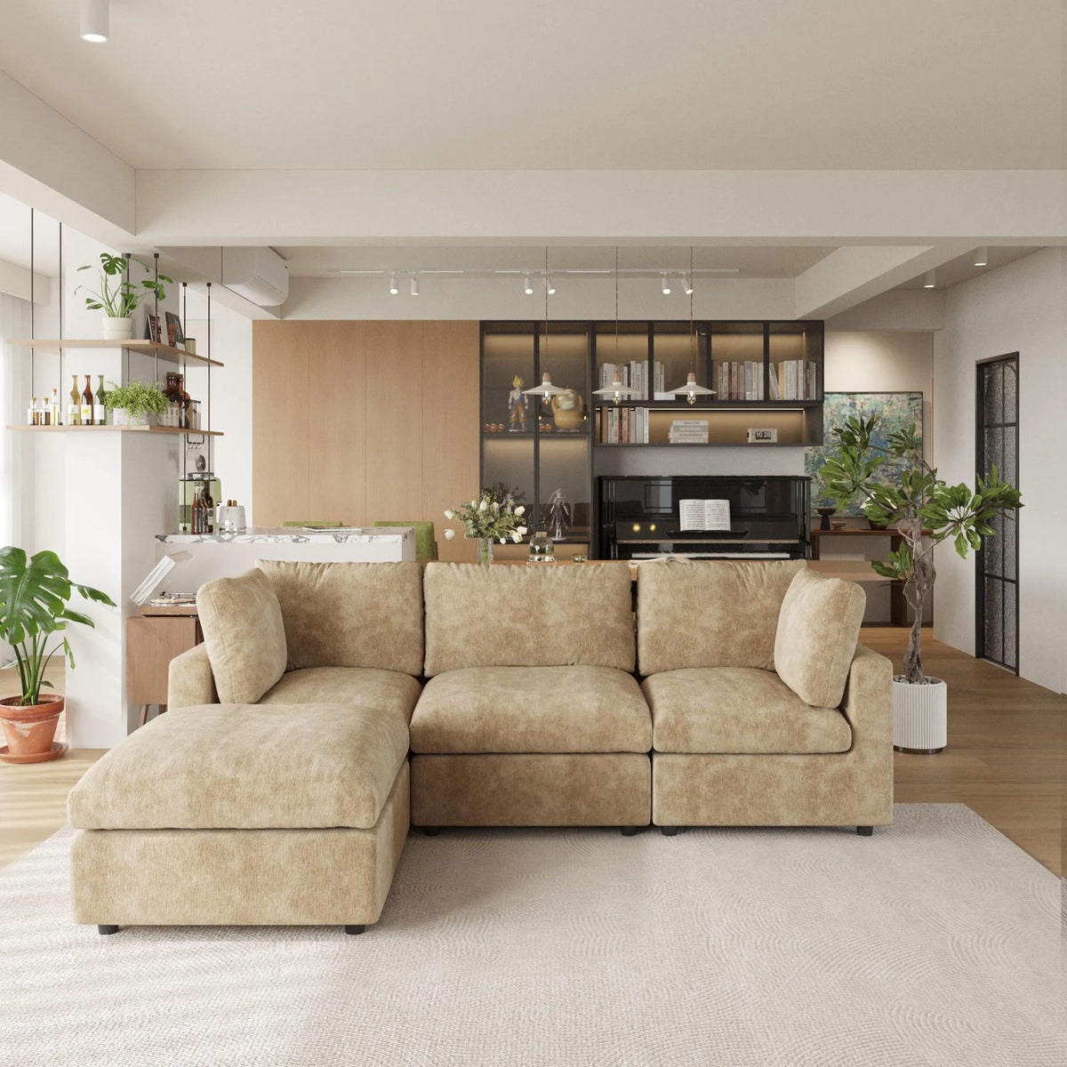 Milo Lounge Cloud Khaki 3-Seater L-Shaped Sectional Sofa - ATUNUSHOME main image