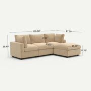 Milo Lounge Cloud Khaki 3-Seater L-Shaped Sectional Sofa - dimensions