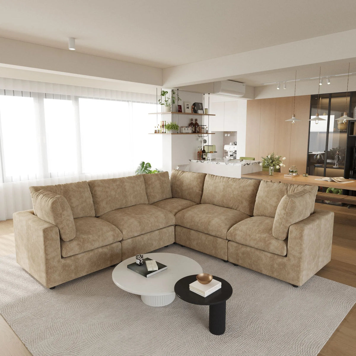 Milo Lounge Cloud Khaki 5-Seater V-Shaped Sectional Sofa - ATUNUSHOME main image