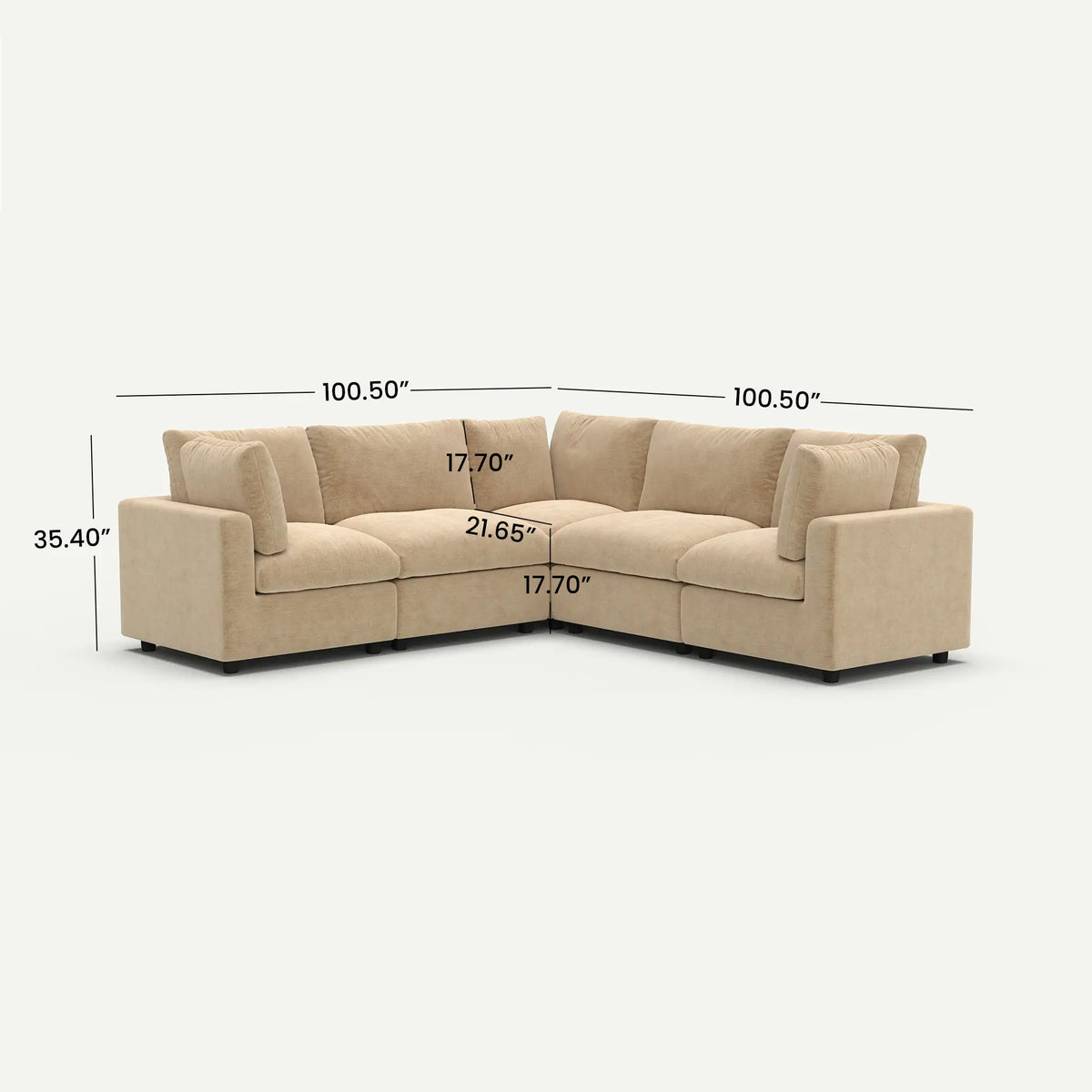 Milo Lounge Cloud Khaki 5-Seater V-Shaped Sectional Sofa - dimensions