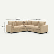 Milo Lounge Cloud Khaki 5-Seater V-Shaped Sectional Sofa - dimensions