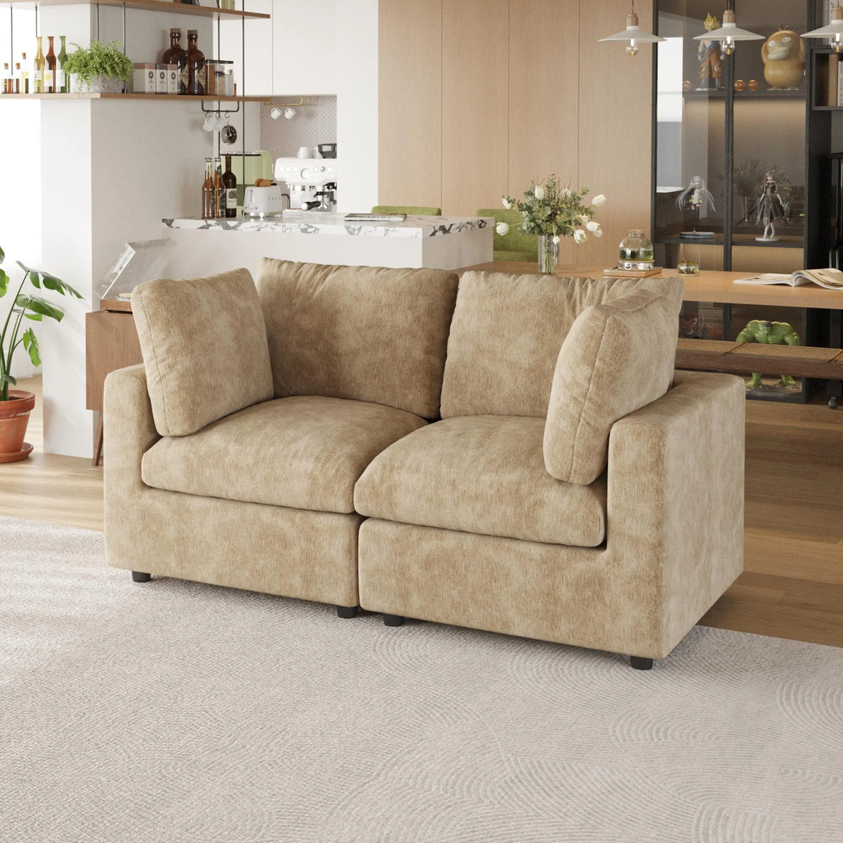 Milo Lounge Cloud Khaki 2-Seater Loveseat Sofa - ATUNUSHOME main image