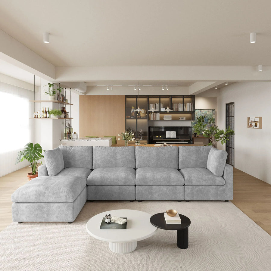 Milo Lounge Cloud Light Grey 4-Seater L-Shaped Sectional Sofa - ATUNUSHOME main image