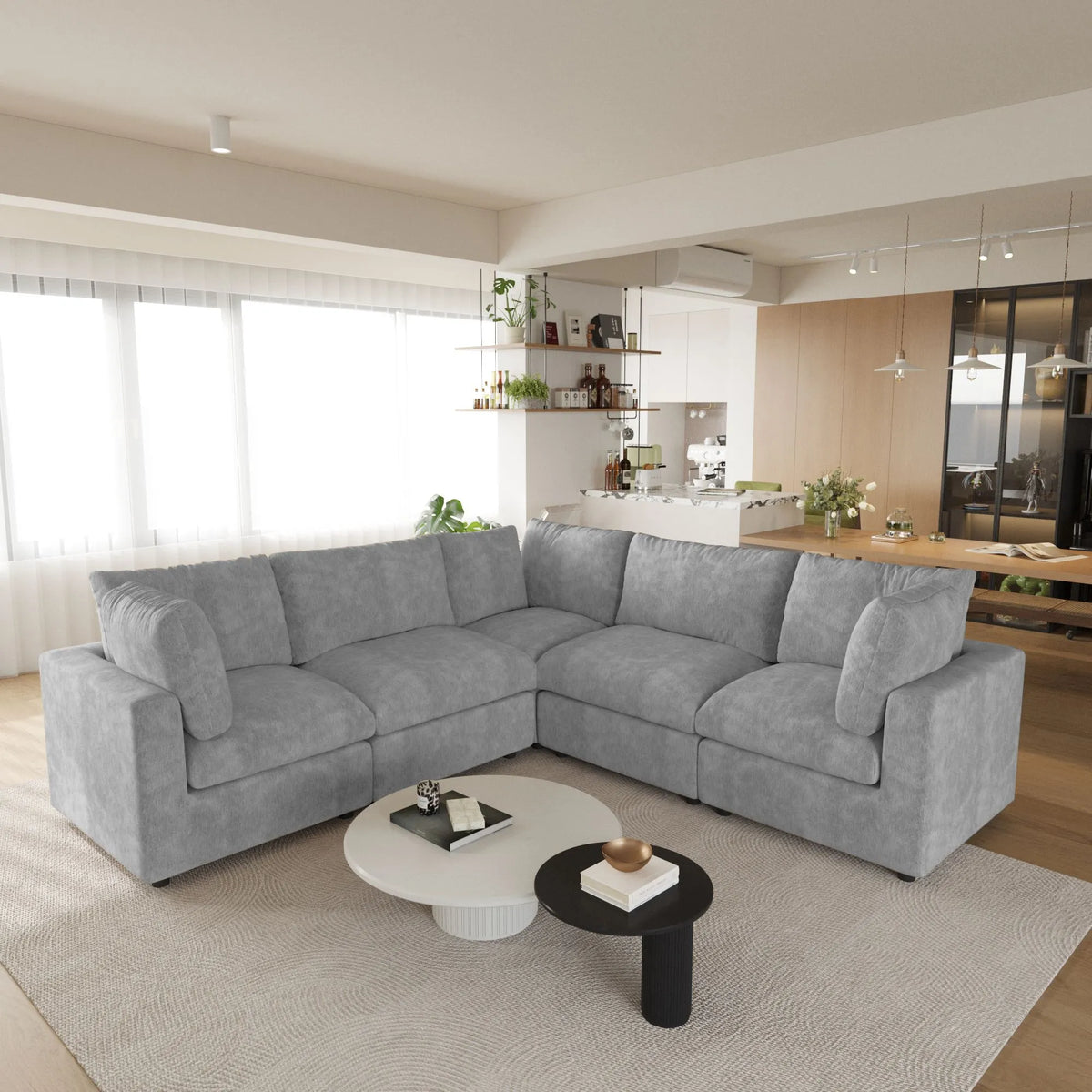 Milo Lounge Cloud Light Grey 5-Seater V-Shaped Sectional Sofa - ATUNUSHOME main image