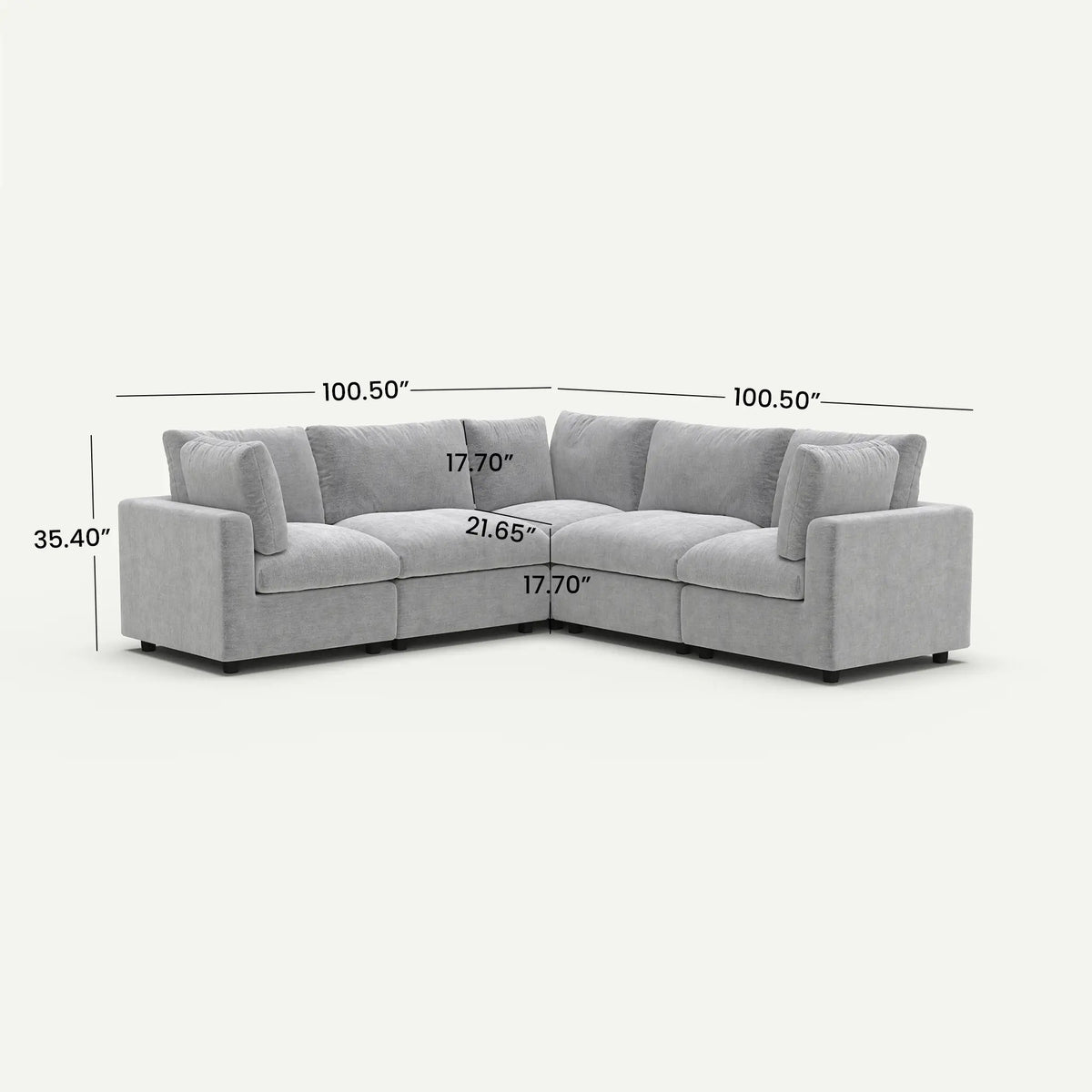 Milo Lounge Cloud Light Grey 5-Seater V-Shaped Sectional Sofa - dimensions