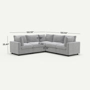 Milo Lounge Cloud Light Grey 5-Seater V-Shaped Sectional Sofa - dimensions