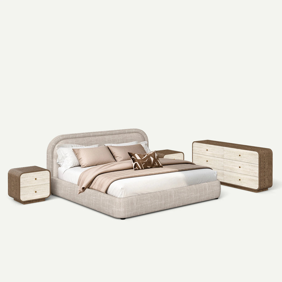 ATUNUS-MINI-CONFIG | default | Sorrel Marella Bed Dresser and Nightstand Furniture Set — 45 degree view