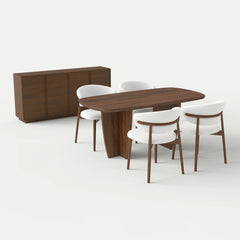 Woodland Haven 87" Walnut Dining Set for 4 with Sideboard