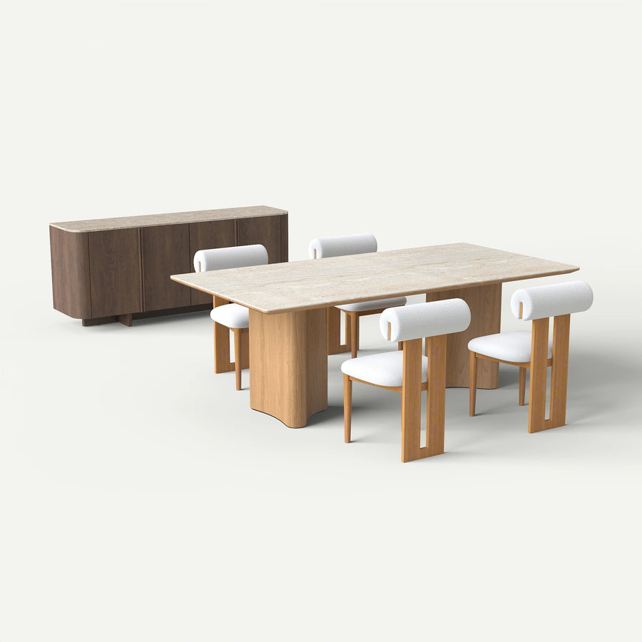 ATUNUS-MINI-CONFIG | default | Fayne Dining Table + Varo Dining Chair + Marlow Sideboard Set — angle 45