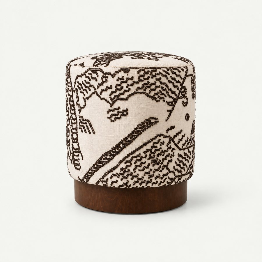 Larkin Linen-Blend Cylinder Pouf Ottoman