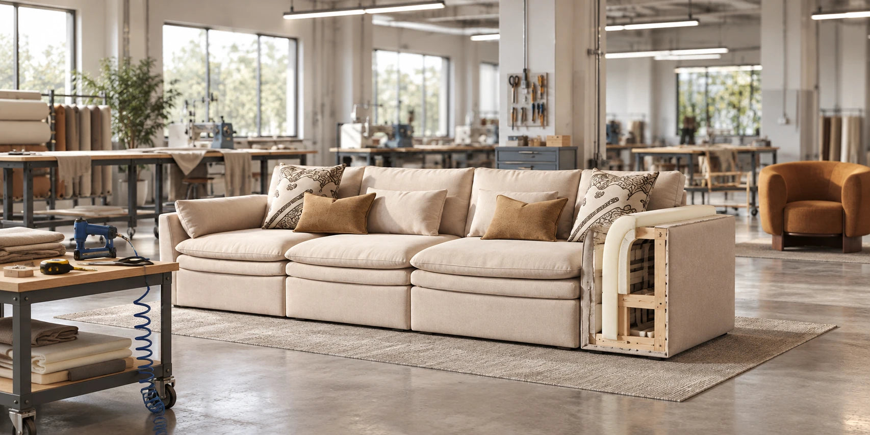 Furniture production templates arranged inside the Atunus factory