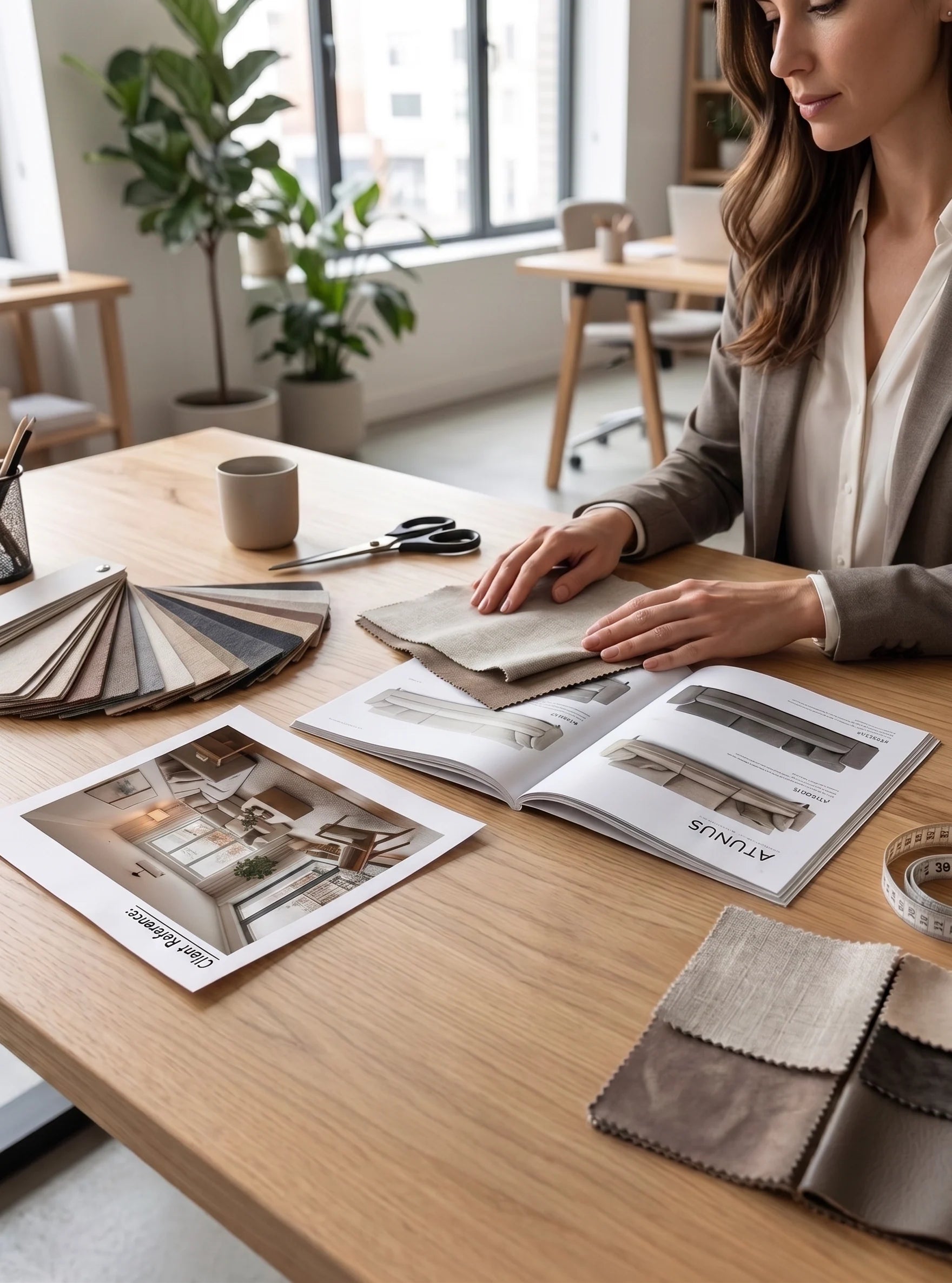 Interior designer reviewing custom furniture materials