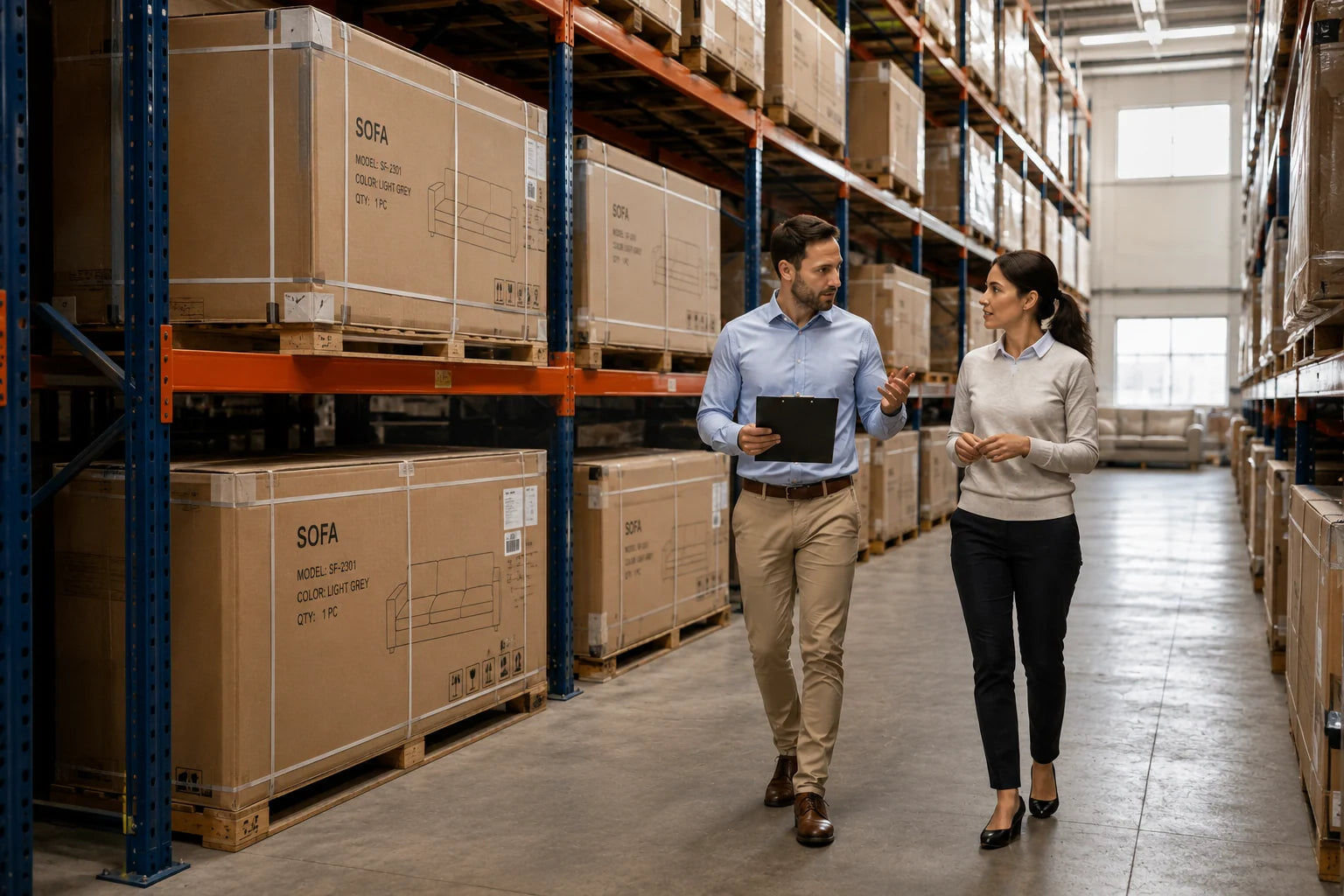 Furniture shipment quality inspection in a warehouse