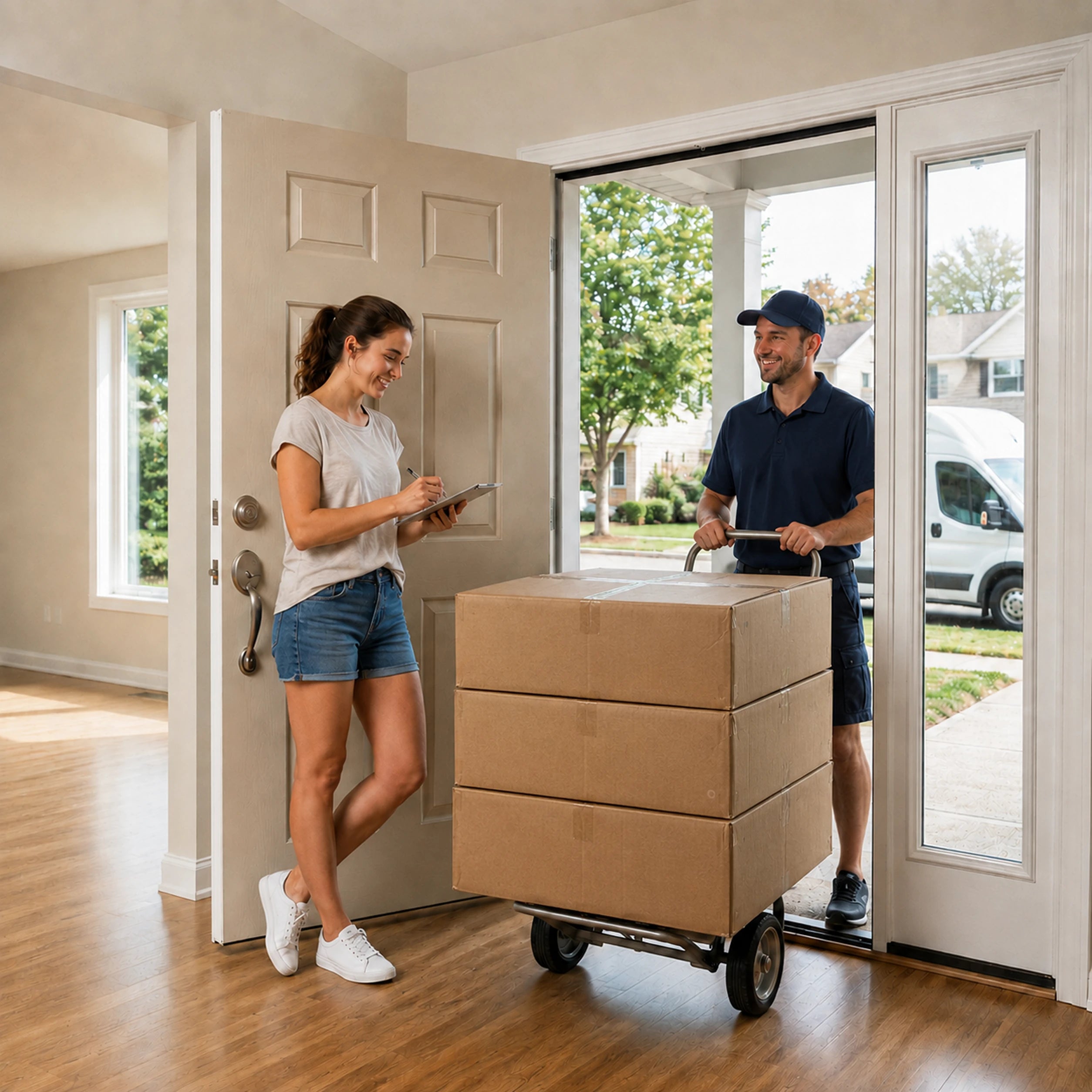 Home staging furniture delivery arriving on schedule