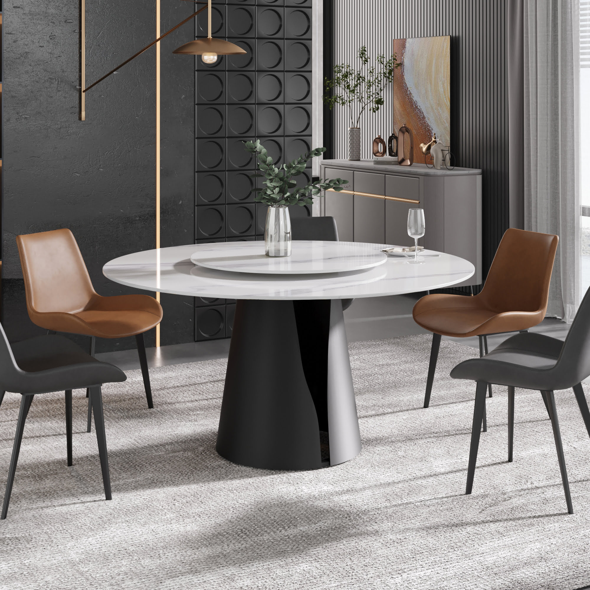 Cigno 53.15″ Nero Round Dining Table