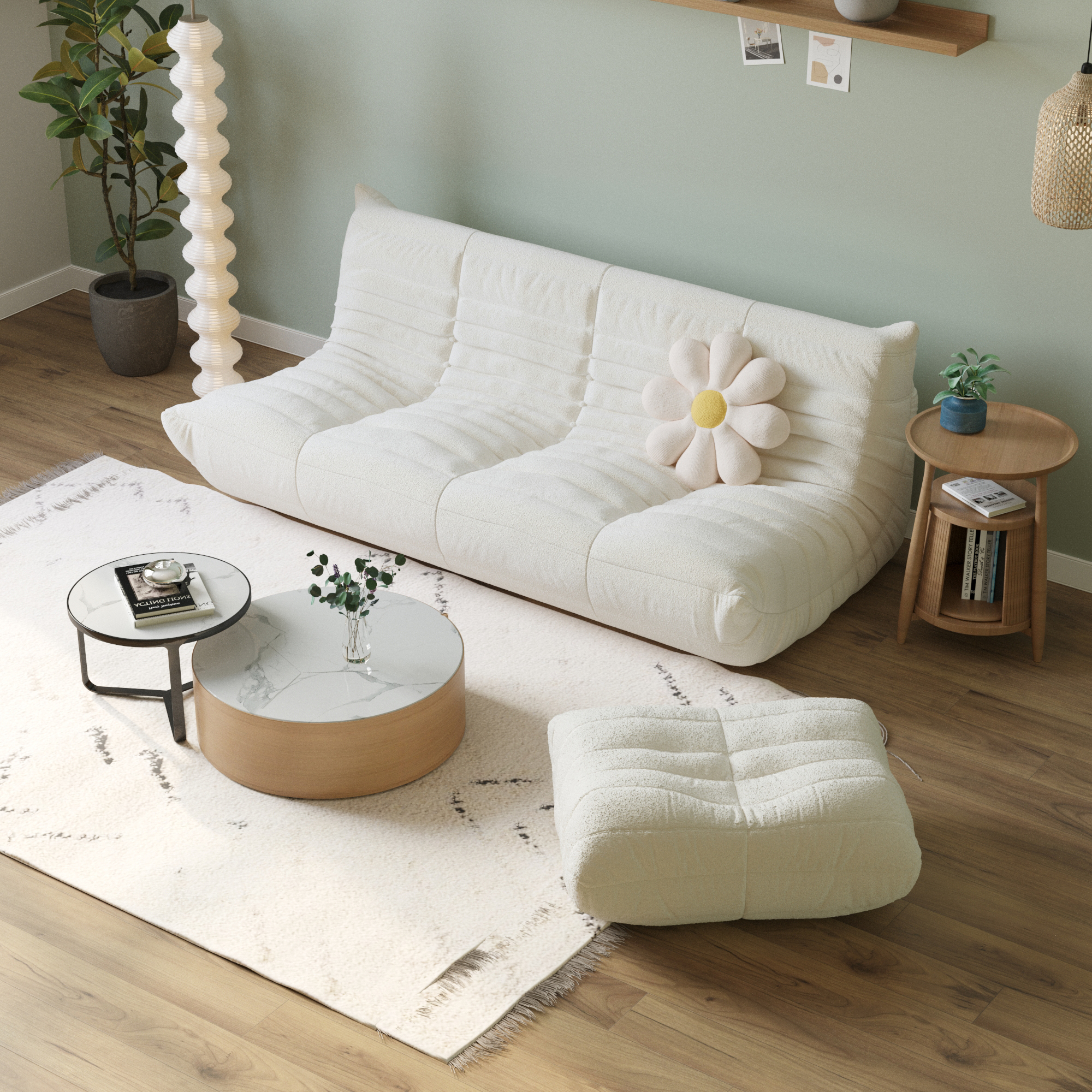 Caterpillar | Floor Sofa-3 Seater Couch with One Ottoman