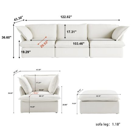 120 3-seater set size