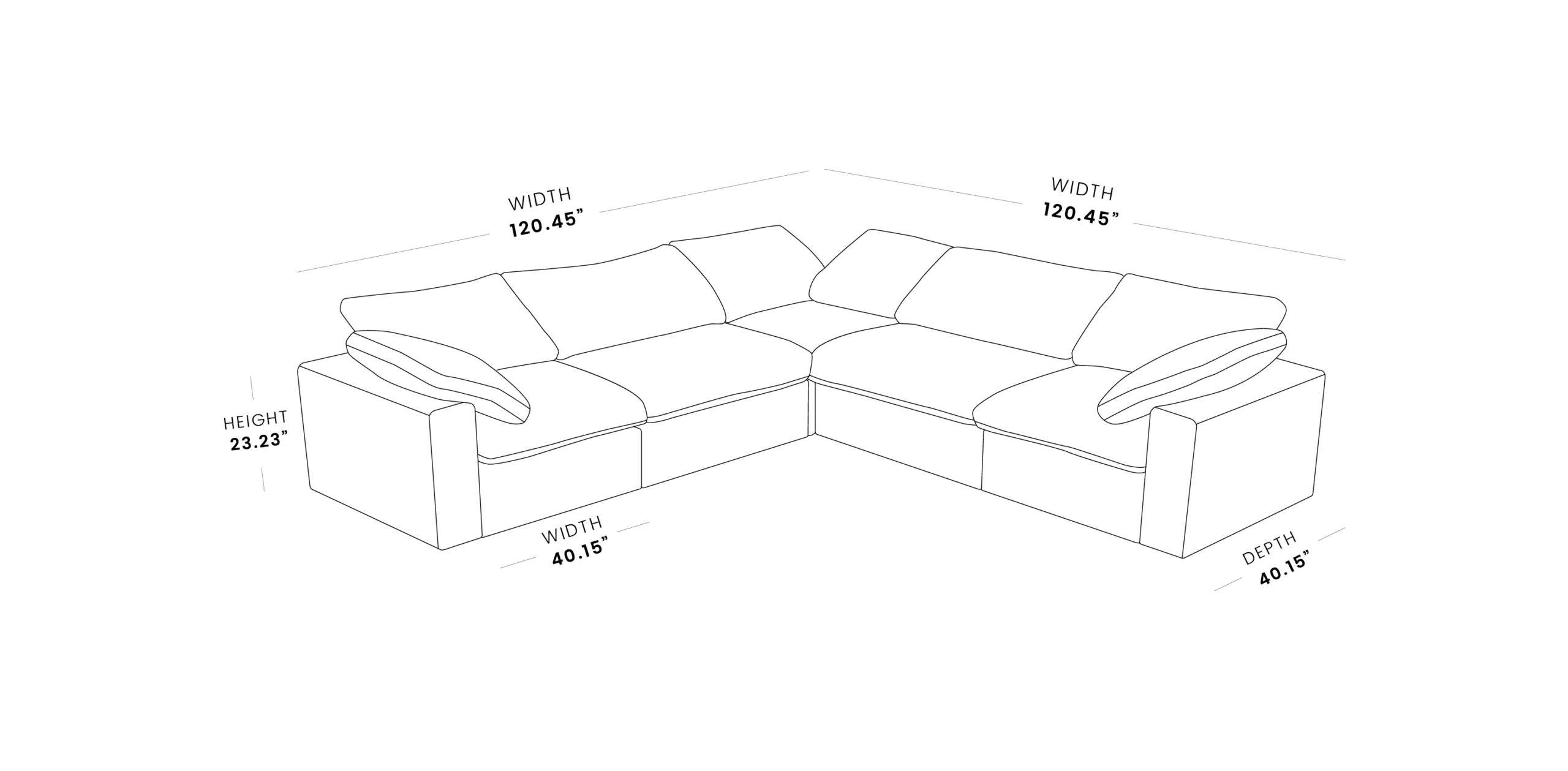 121-V-shaped sofa size