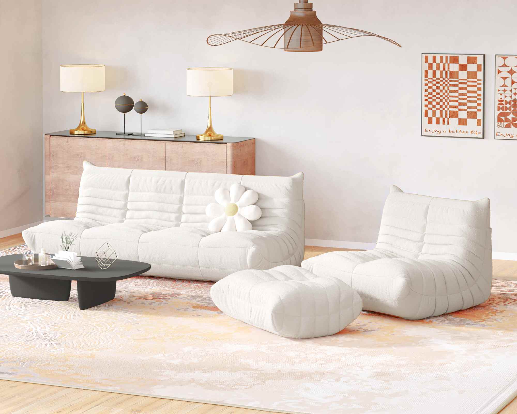 Caterpillar Modern Floor 5-Seaters Sofa Sets Lazy 3-Piece Set | Atunus Home